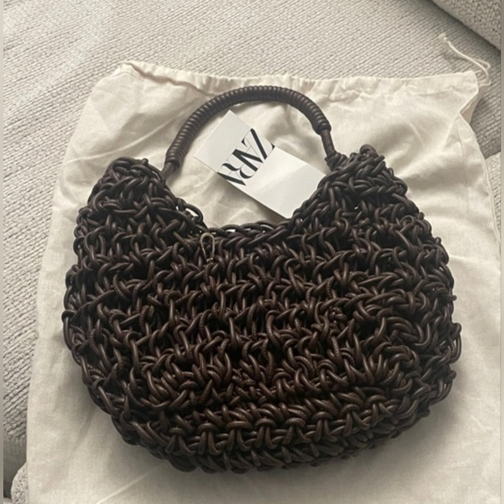 Zara Chocolate Brown Braided Shoulder Bag - Picture 7 of 11